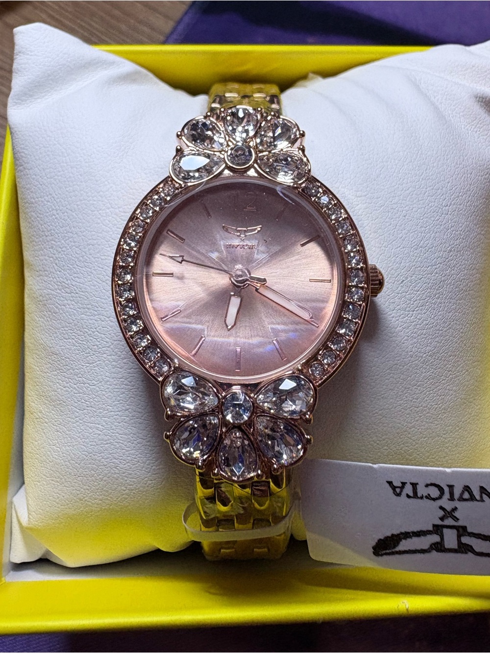 Invicta Rose Gold Crystal Accent Women's Bracelet Watch with Pink Dial NWT